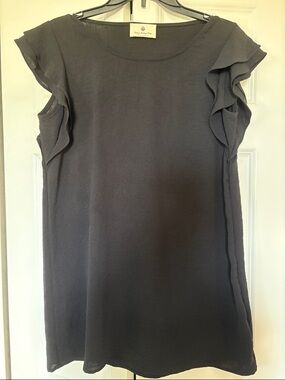 Ruffled Sleeve Scoop Neck Tank - Charcoal